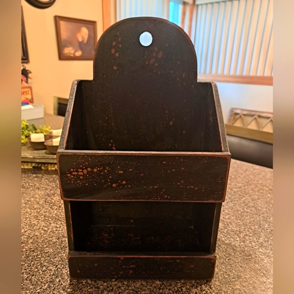 Primitve Black Wooden Shelf Sitter or can hang On The Wall